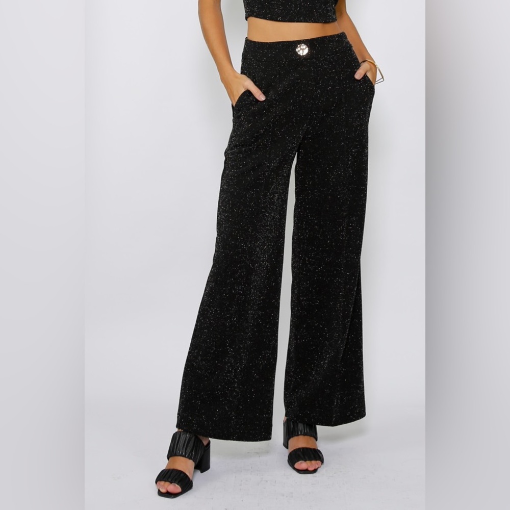 Lurex pants with gold button detail